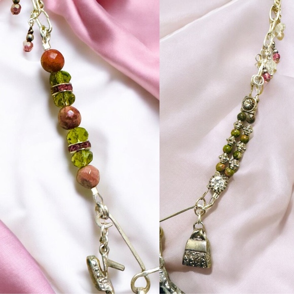 Tiny Art Canvas Silver & Glass Pendant w/ Unakite & Pink Jasper Artisan Necklace - Picture 8 of 17